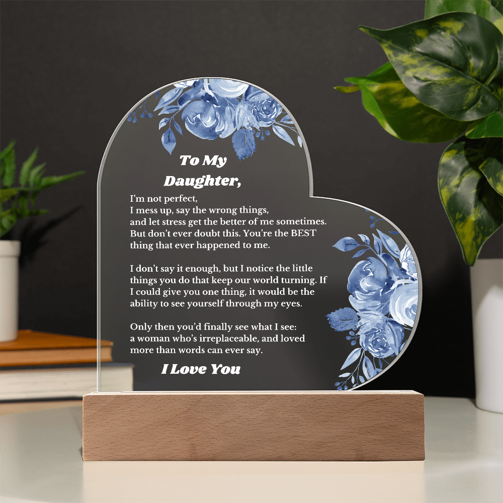 To My Daughter From Mom Dad, Luxury Plaque Gift Heart Acrylic Light Up Led , for Her Birthday, Valentines, Christmas Gift for Her, Printed Message Gift