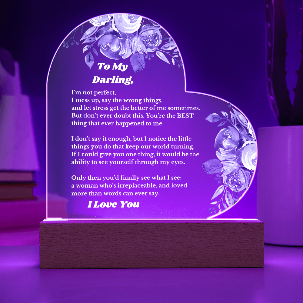To My Darling From Husband, Boyfriend Luxury Plaque Gift Heart Light Up Led, for Her Birthday, Valentines, Christmas Gift, Message Gift