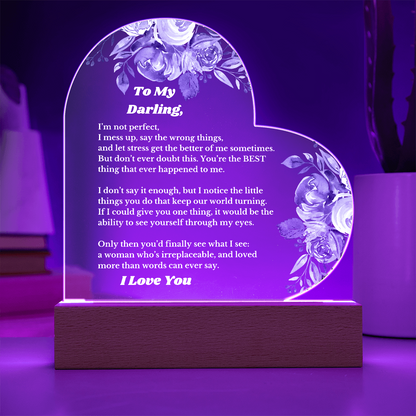 To My Darling From Husband, Boyfriend Luxury Plaque Gift Heart Light Up Led, for Her Birthday, Valentines, Christmas Gift, Message Gift