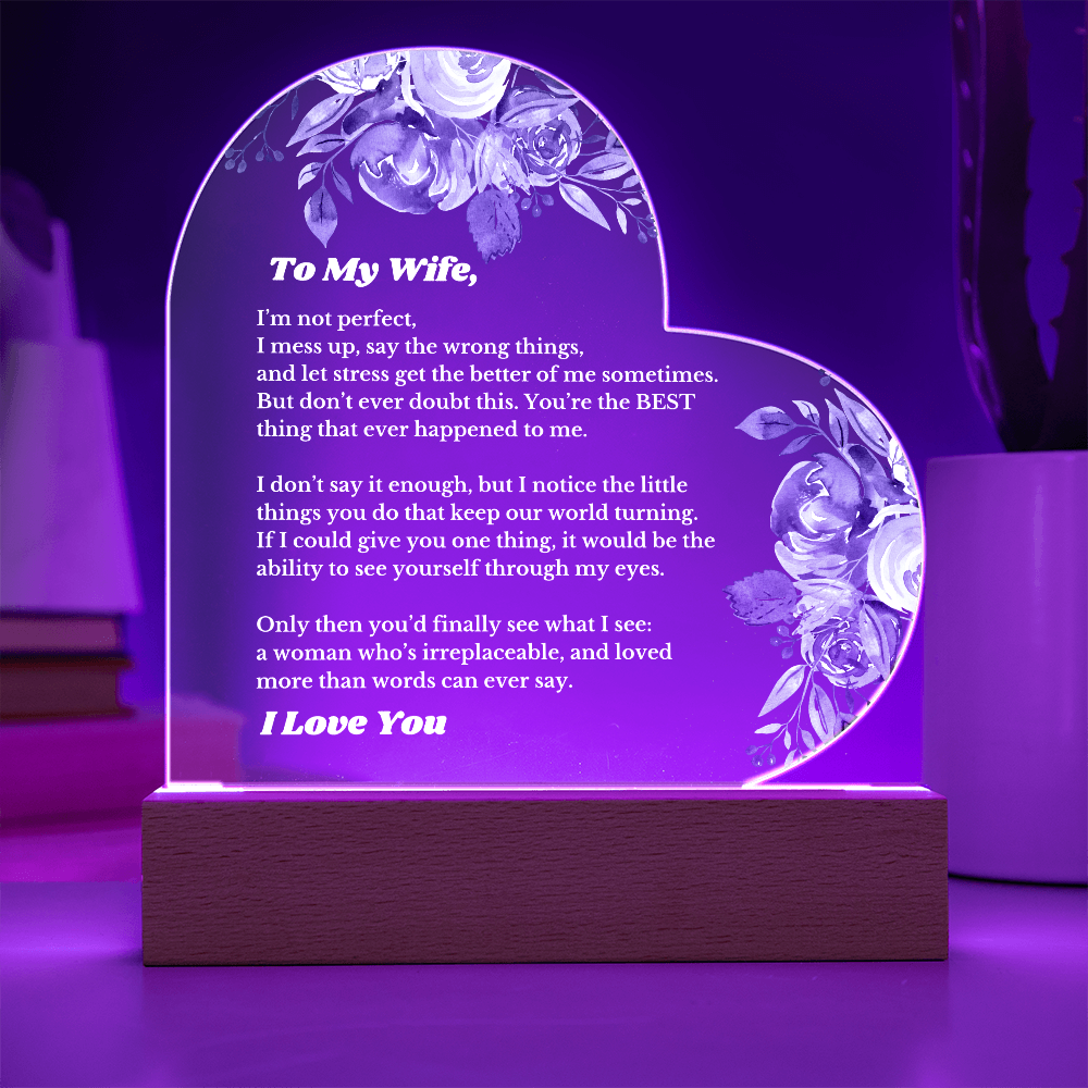 To My Wife From Husband Luxury Plaque Gift Heart Light Up Led , for Her Birthday, Valentines, Christmas Gift, Message Gift, Mother's Day