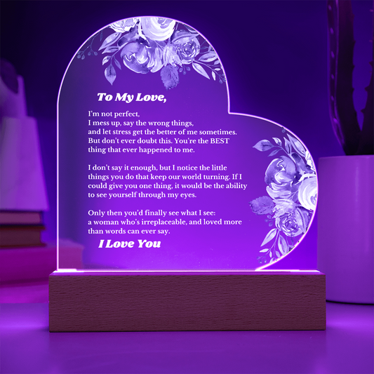 Gifts for Love, Led Light Up Heart Acrylic for Wife From Husband, Anniversary, Christmas Birthday for Her, To My Soulmate Gift, Wifey, Valentines