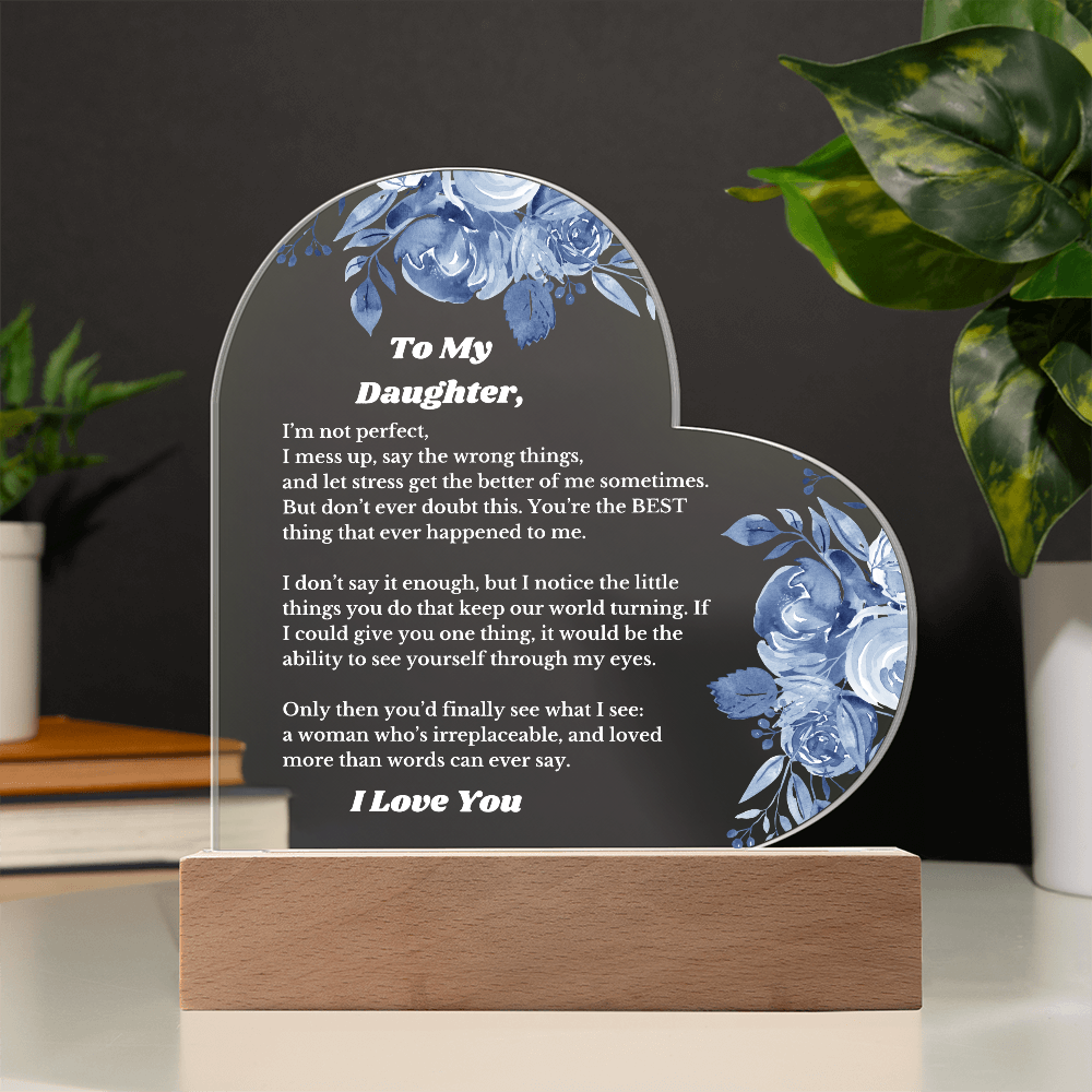 To My Daughter From Mom Dad, Luxury Plaque Gift Heart Acrylic Light Up Led , for Her Birthday, Valentines, Christmas Gift for Her, Printed Message Gift