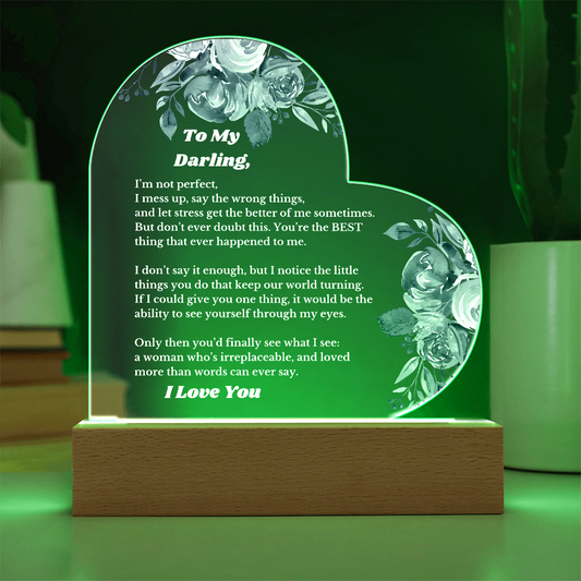 To My Darling From Husband, Boyfriend Luxury Plaque Gift Heart Light Up Led, for Her Birthday, Valentines, Christmas Gift, Message Gift