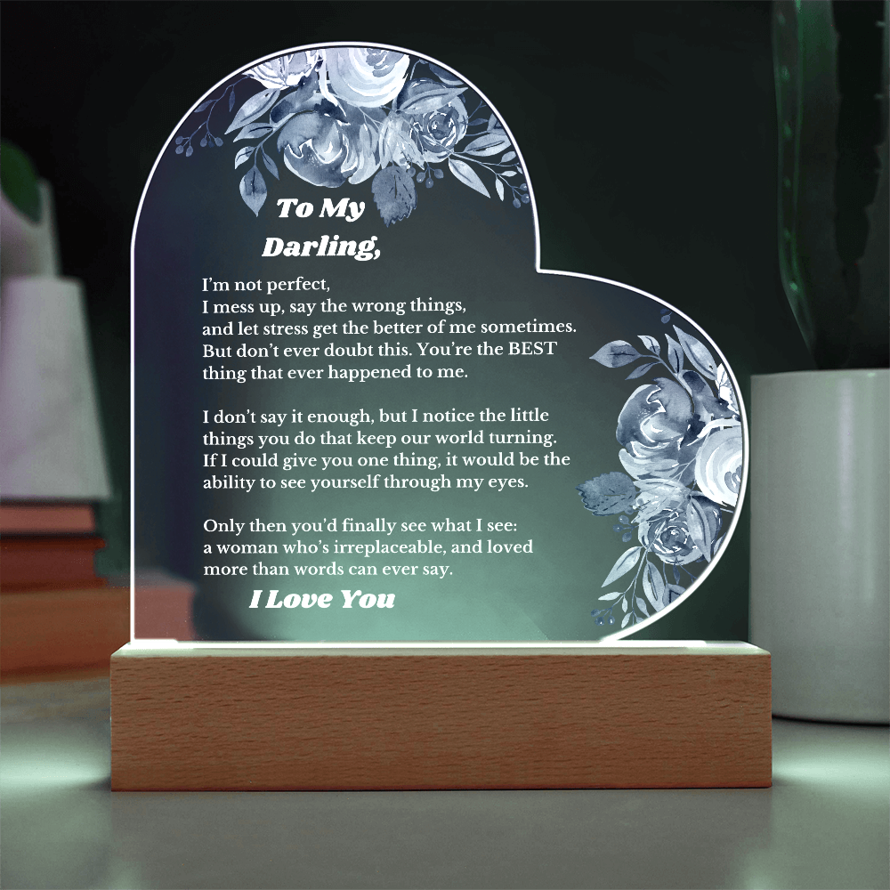 To My Darling From Husband, Boyfriend Luxury Plaque Gift Heart Light Up Led, for Her Birthday, Valentines, Christmas Gift, Message Gift