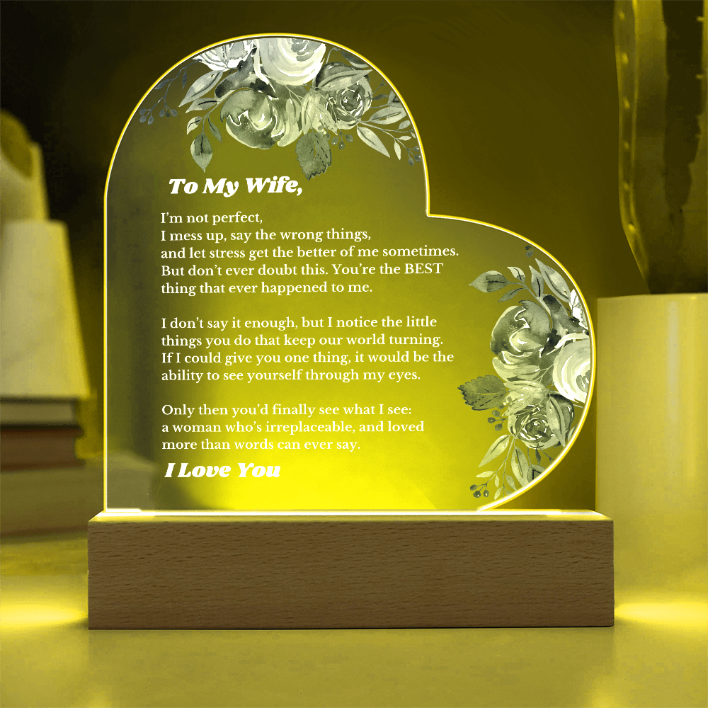 To My Wife From Husband Luxury Plaque Gift Heart Light Up Led , for Her Birthday, Valentines, Christmas Gift, Message Gift, Mother's Day