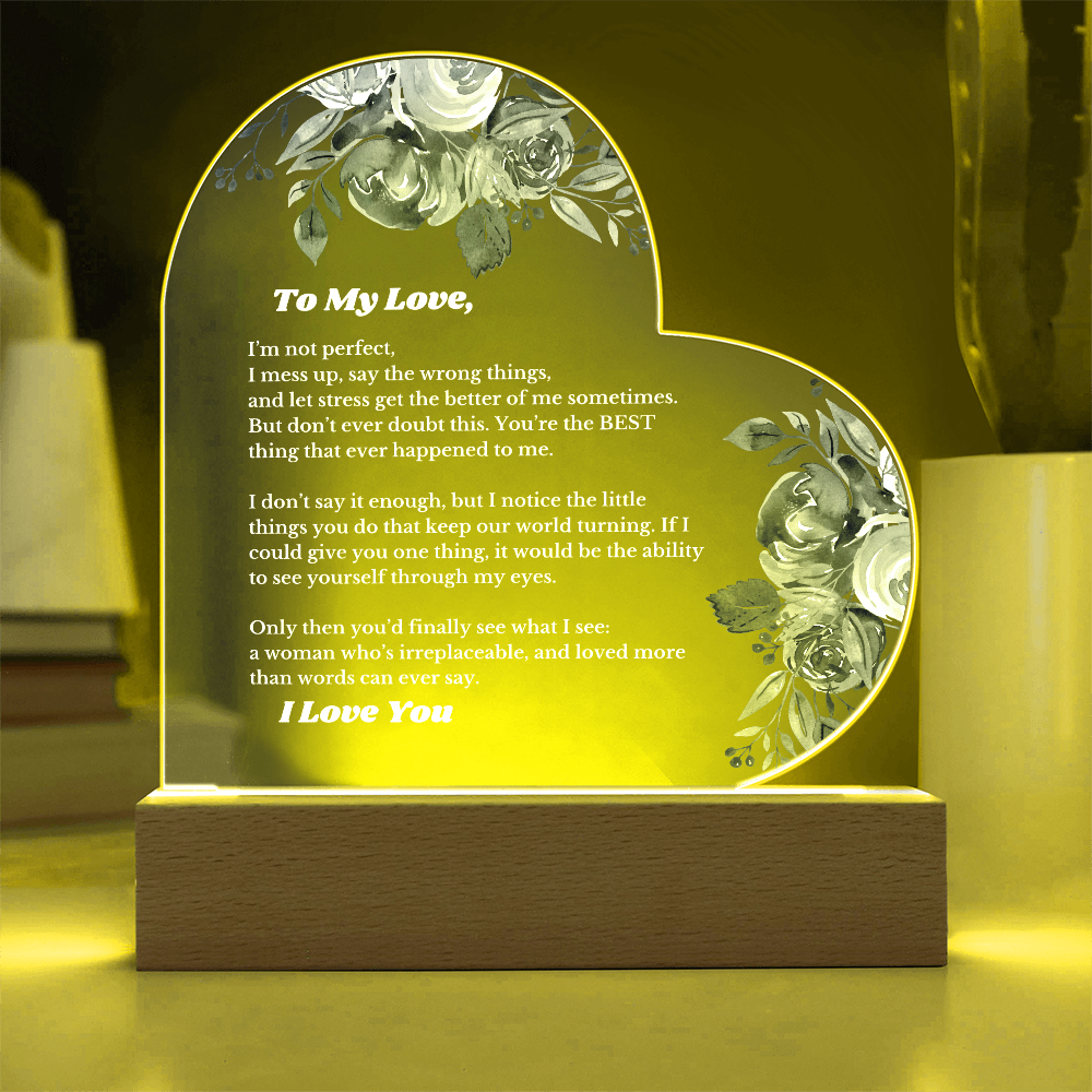 Gifts for Love, Led Light Up Heart Acrylic for Wife From Husband, Anniversary, Christmas Birthday for Her, To My Soulmate Gift, Wifey, Valentines