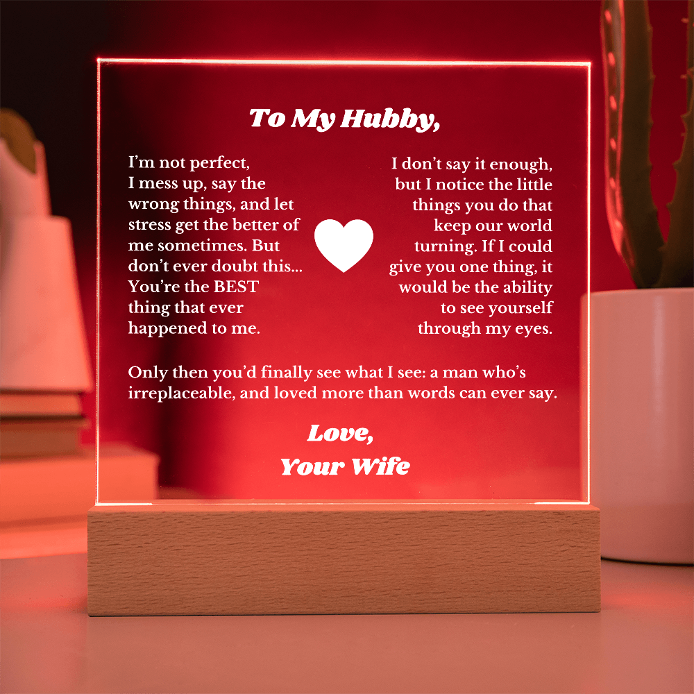 To My Hubby From Wife Luxury Plaque Gift , for Husband from Wife, Husband Valentines Day Gift, Message Gift