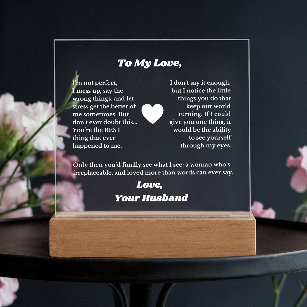 To My Love From Husband Valentines Luxury Plaque Gift , for Wife from Hubby, Anniversary Soulmate, Message Gift