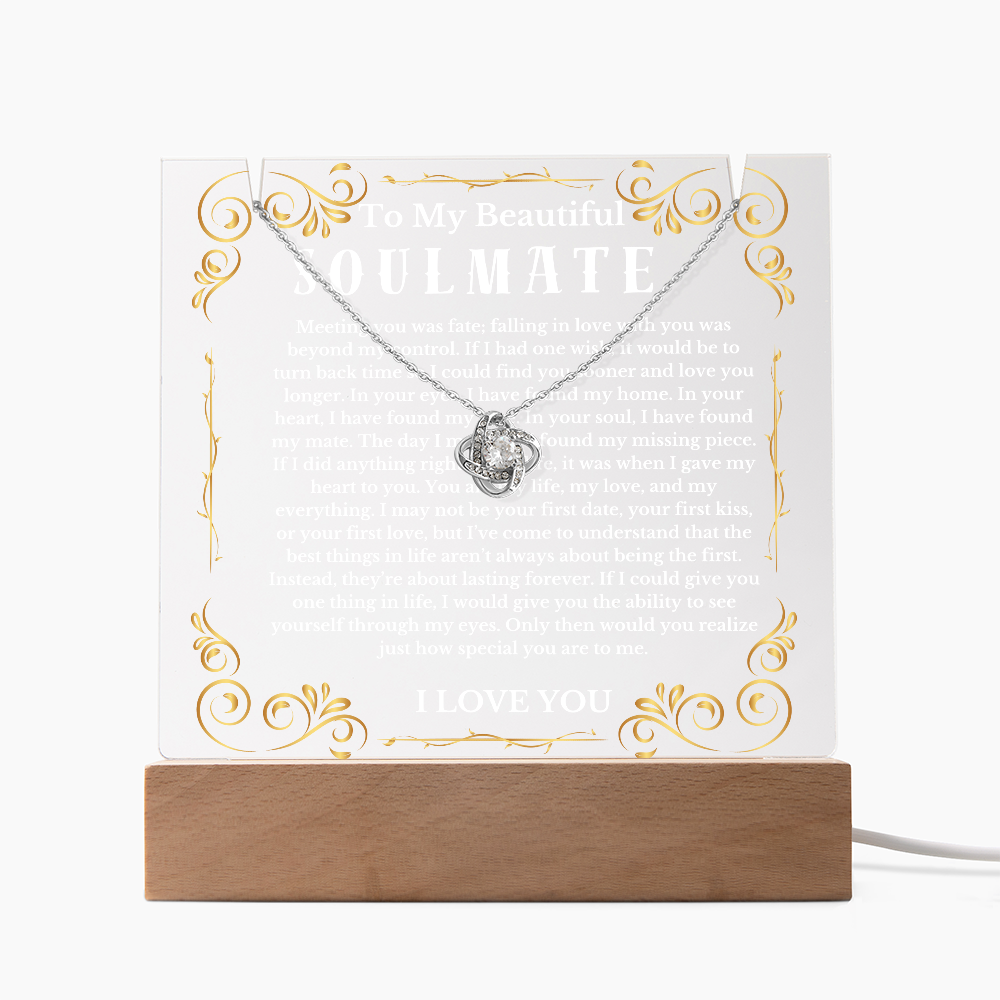 To My Beautiful Soulmate Acrylic Plaque Knot Necklace, Wife Birthday Gift, Valentines Gift for Soulmate, Anniversary Gift for Her, Future Wife, Girlfriend