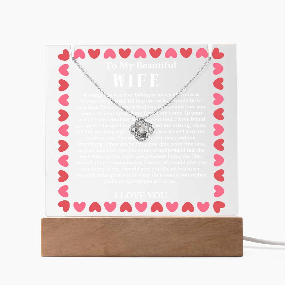 To My Beautiful Wife Acrylic Plaque Knot Necklace, Wife Birthday Gift, Valentines Gift for Soulmate, Anniversary Gift for Her, Future Wife, Girlfriend