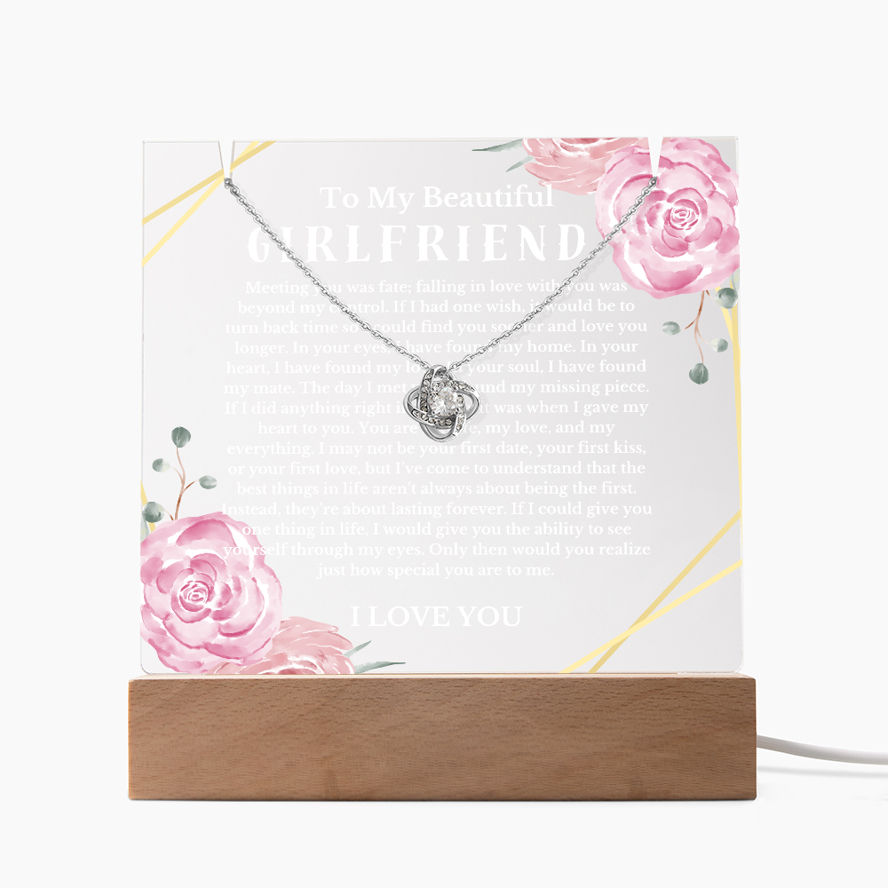 To My Beautiful Girlfriend Acrylic Plaque Knot Necklace, Wife Birthday Gift, Valentines Gift for Soulmate, Anniversary Gift for Her, Future Wife, Girlfriend