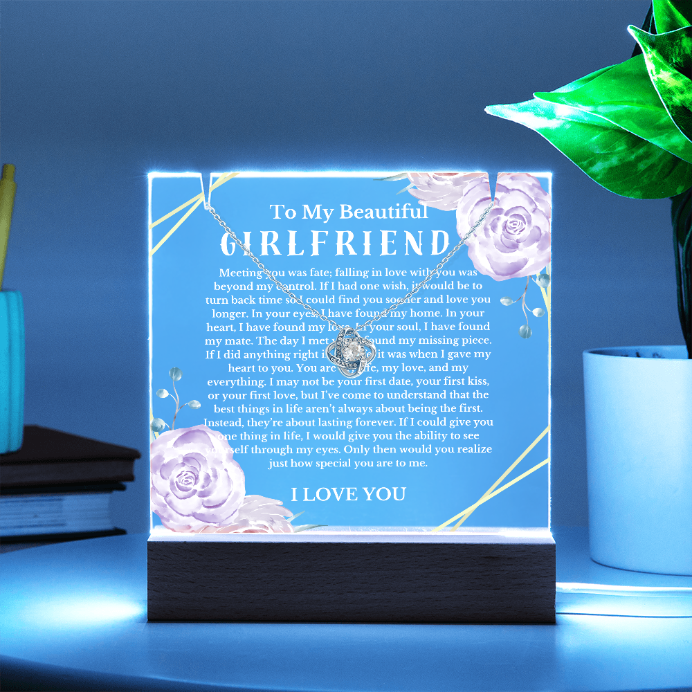 To My Beautiful Girlfriend Acrylic Plaque Knot Necklace, Wife Birthday Gift, Valentines Gift for Soulmate, Anniversary Gift for Her, Future Wife, Girlfriend