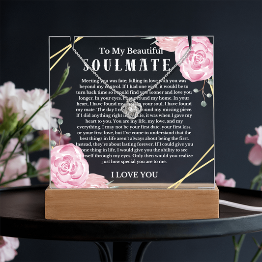 To My Beautiful Soulmate Acrylic Plaque Knot Necklace, Wife Birthday Gift, Valentines Gift for Soulmate, Anniversary Gift for Her, Future Wife, Girlfriend