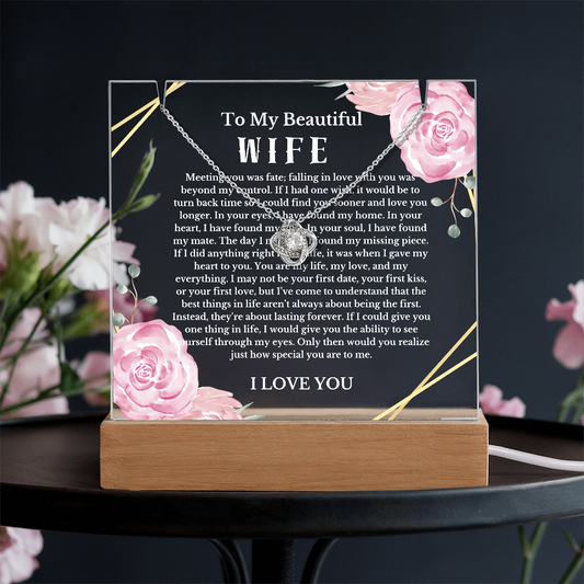 To My Beautiful Wife Acrylic Plaque Knot Necklace, Wife Birthday Gift, Valentines Gift for Soulmate, Anniversary Gift for Her, Future Wife, Girlfriend