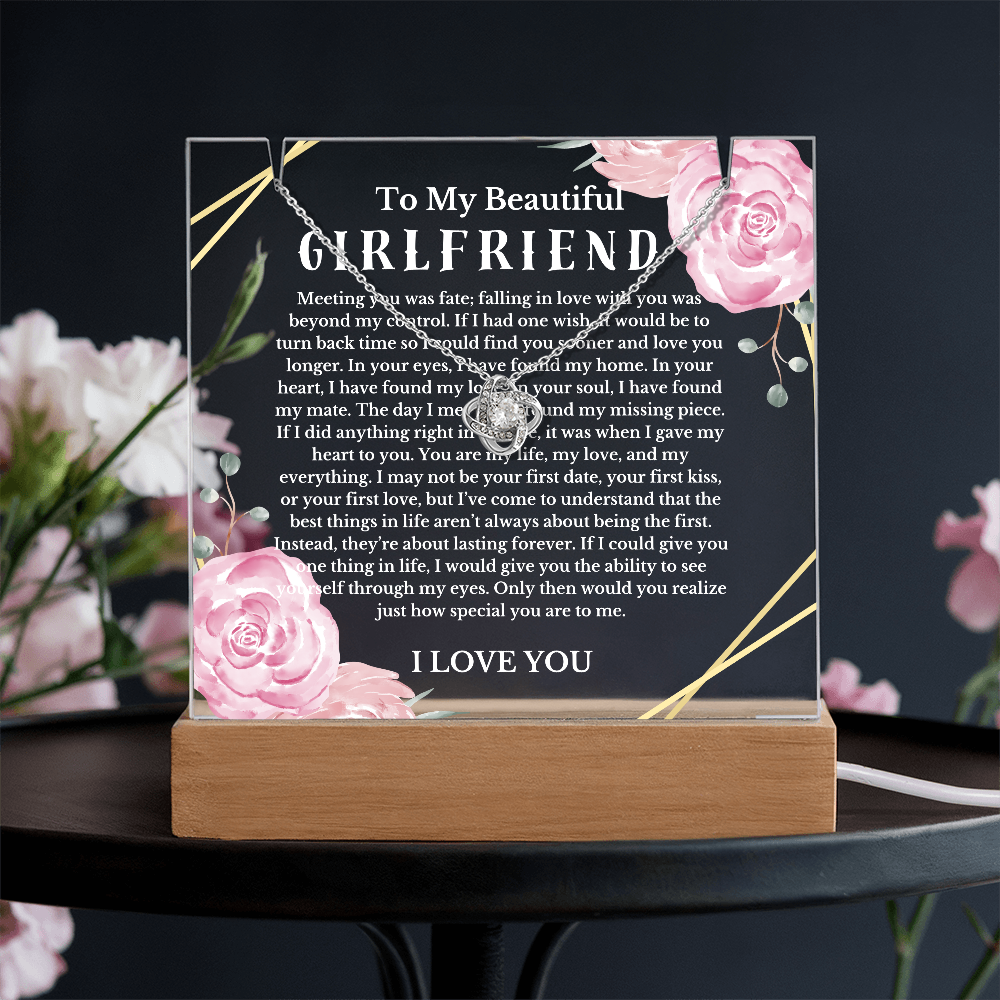 To My Beautiful Girlfriend Acrylic Plaque Knot Necklace, Wife Birthday Gift, Valentines Gift for Soulmate, Anniversary Gift for Her, Future Wife, Girlfriend