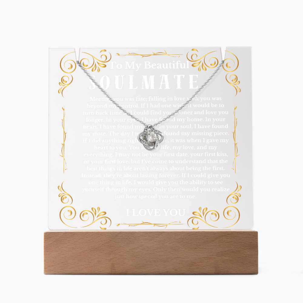 To My Beautiful Soulmate Acrylic Plaque Knot Necklace, Wife Birthday Gift, Valentines Gift for Soulmate, Anniversary Gift for Her, Future Wife, Girlfriend