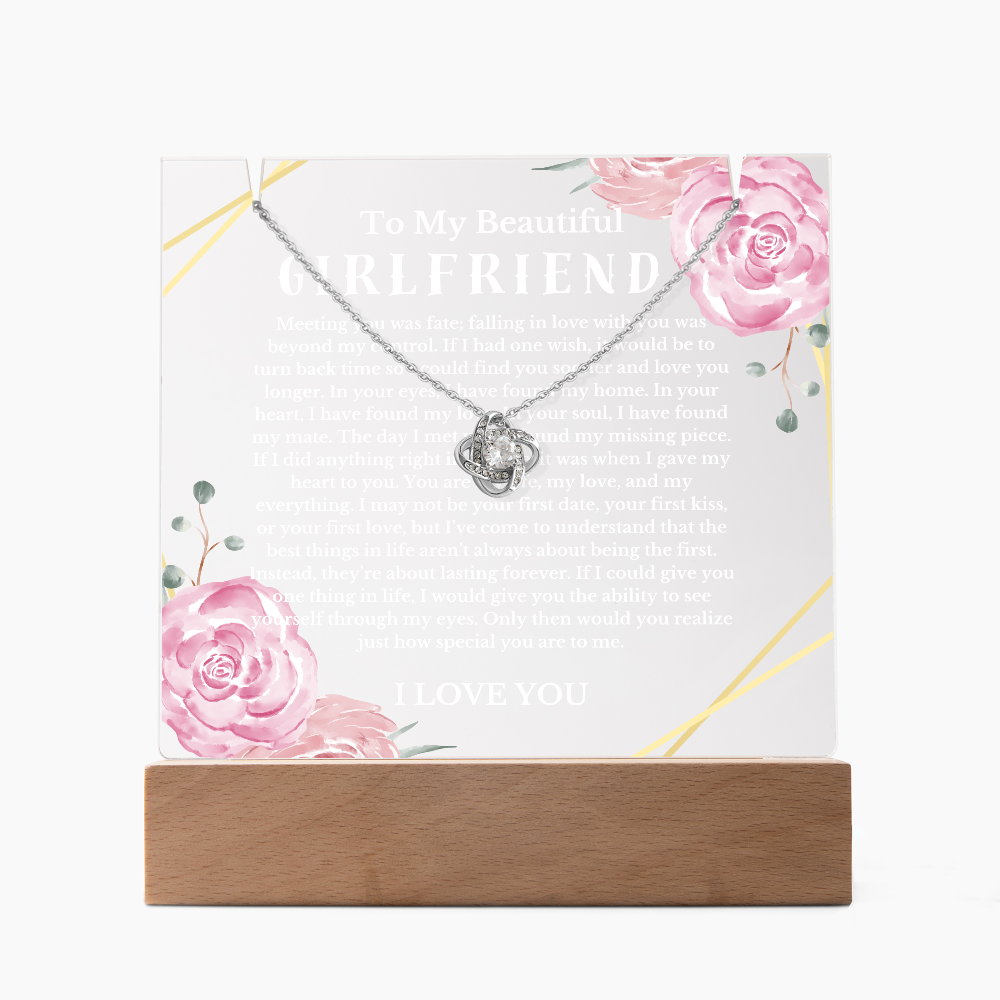 To My Beautiful Girlfriend Acrylic Plaque Knot Necklace, Wife Birthday Gift, Valentines Gift for Soulmate, Anniversary Gift for Her, Future Wife, Girlfriend