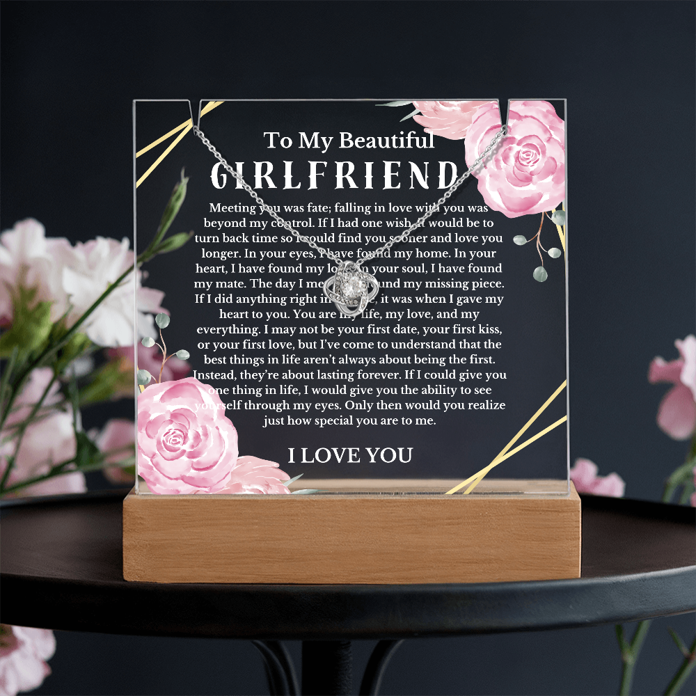 To My Beautiful Girlfriend Acrylic Plaque Knot Necklace, Wife Birthday Gift, Valentines Gift for Soulmate, Anniversary Gift for Her, Future Wife, Girlfriend