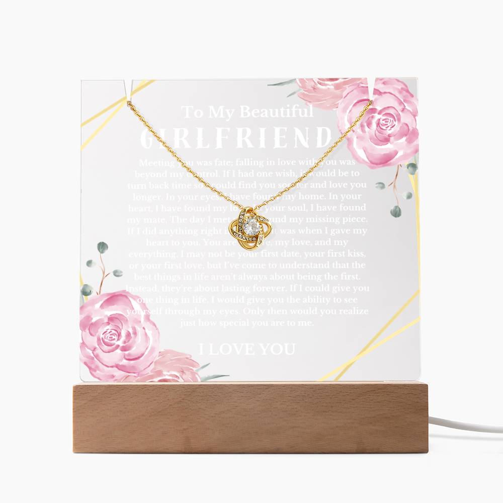 To My Beautiful Girlfriend Acrylic Plaque Knot Necklace, Wife Birthday Gift, Valentines Gift for Soulmate, Anniversary Gift for Her, Future Wife, Girlfriend