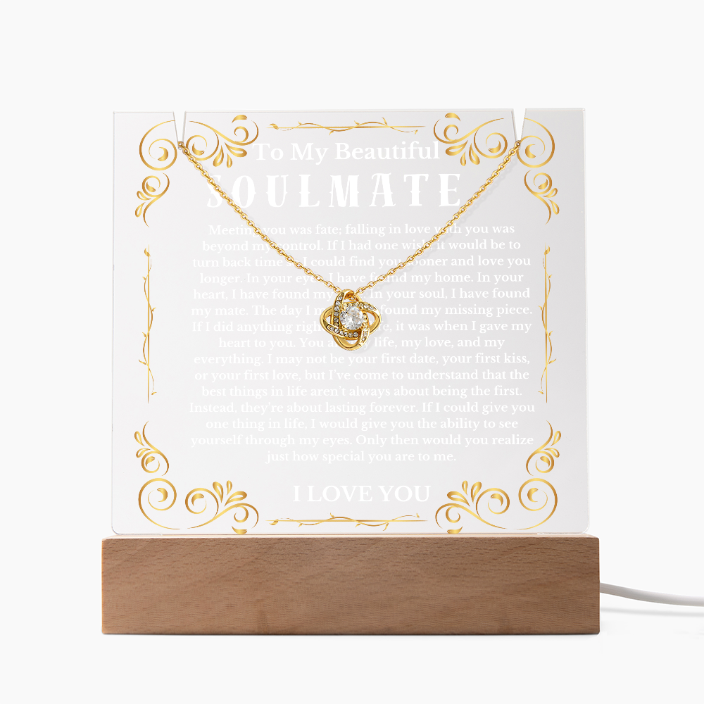 To My Beautiful Soulmate Acrylic Plaque Knot Necklace, Wife Birthday Gift, Valentines Gift for Soulmate, Anniversary Gift for Her, Future Wife, Girlfriend