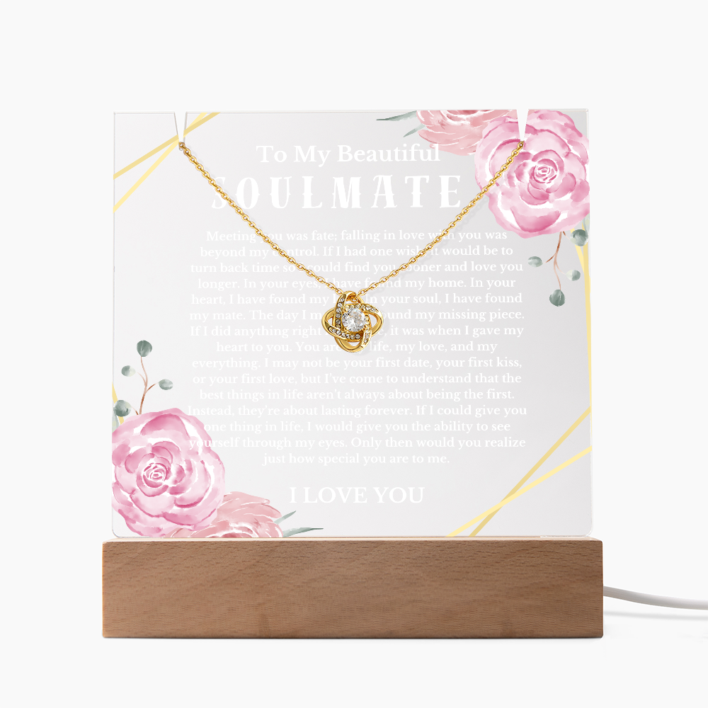 To My Beautiful Soulmate Acrylic Plaque Knot Necklace, Wife Birthday Gift, Valentines Gift for Soulmate, Anniversary Gift for Her, Future Wife, Girlfriend
