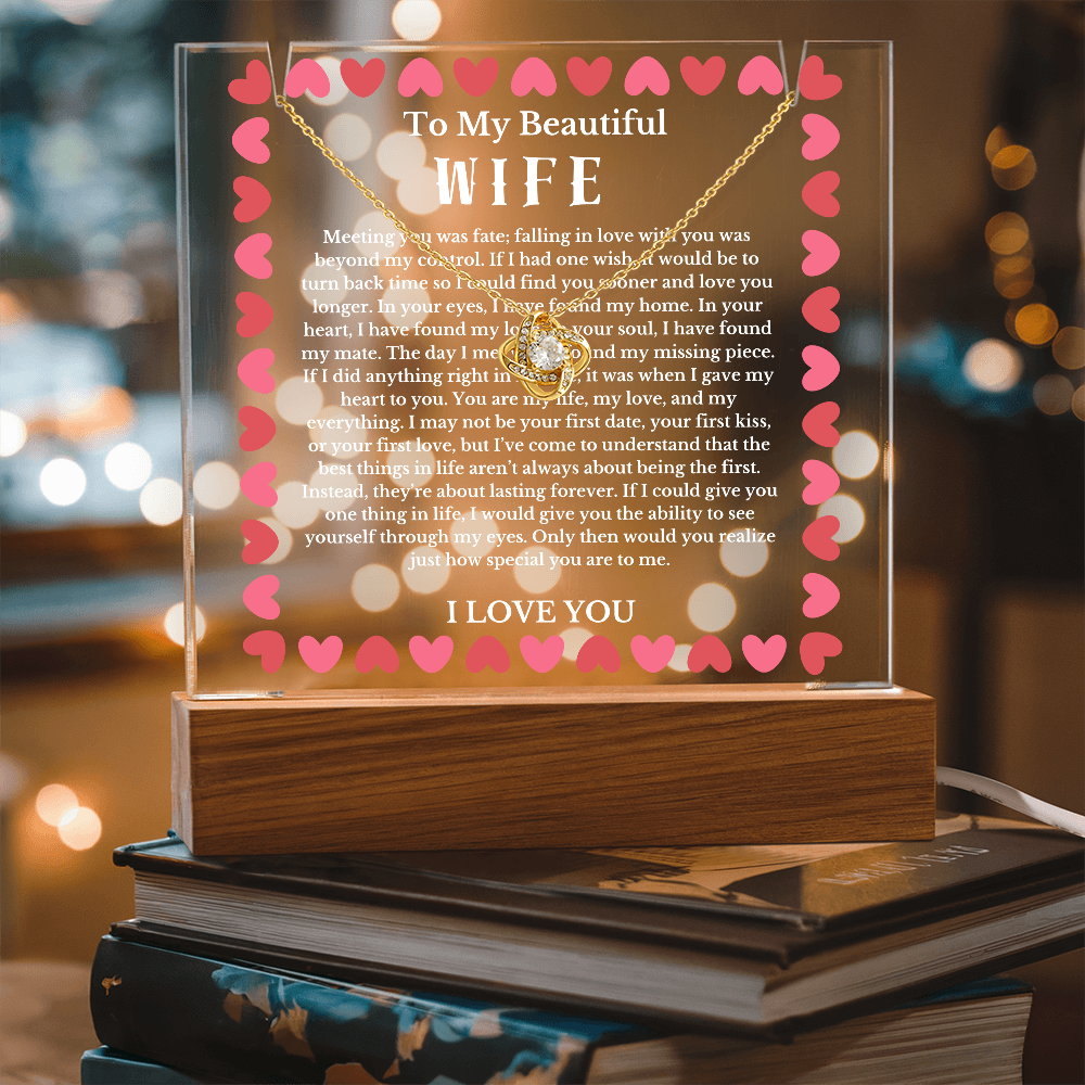 To My Beautiful Wife Acrylic Plaque Knot Necklace, Wife Birthday Gift, Valentines Gift for Soulmate, Anniversary Gift for Her, Future Wife, Girlfriend