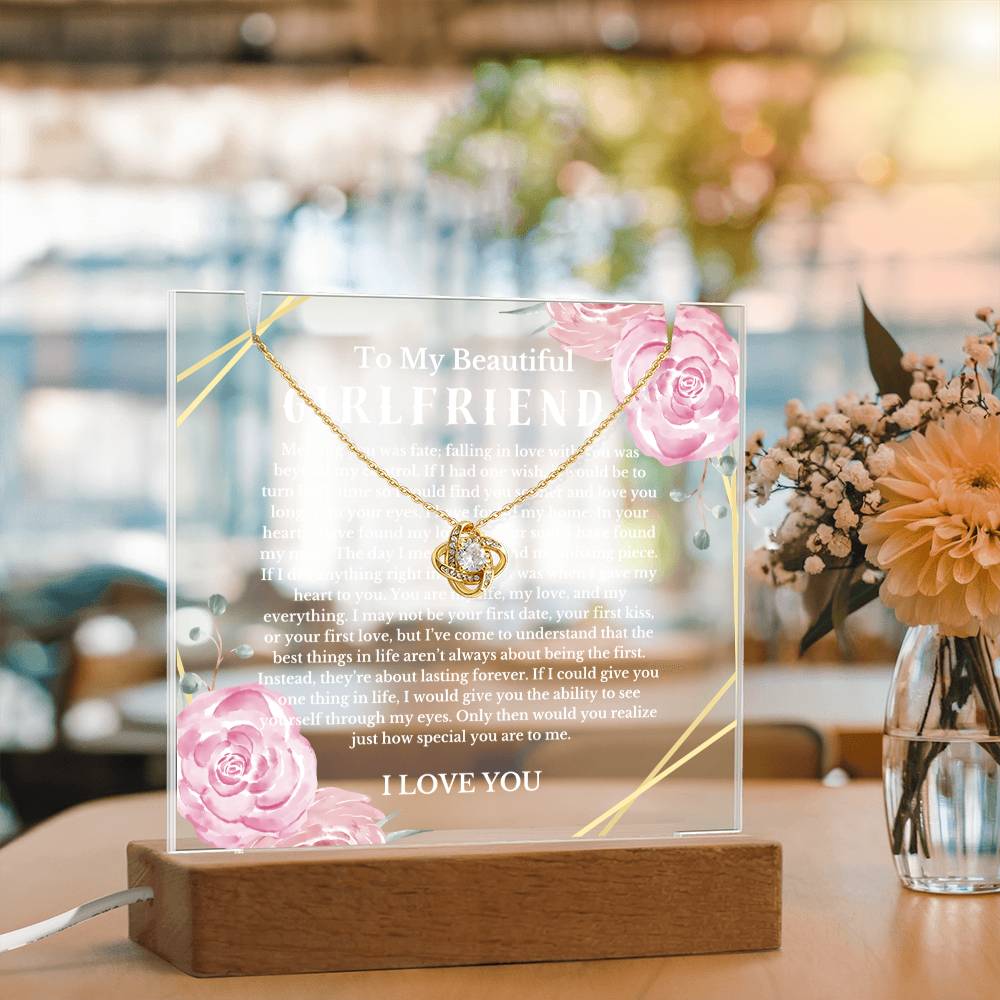 To My Beautiful Girlfriend Acrylic Plaque Knot Necklace, Wife Birthday Gift, Valentines Gift for Soulmate, Anniversary Gift for Her, Future Wife, Girlfriend