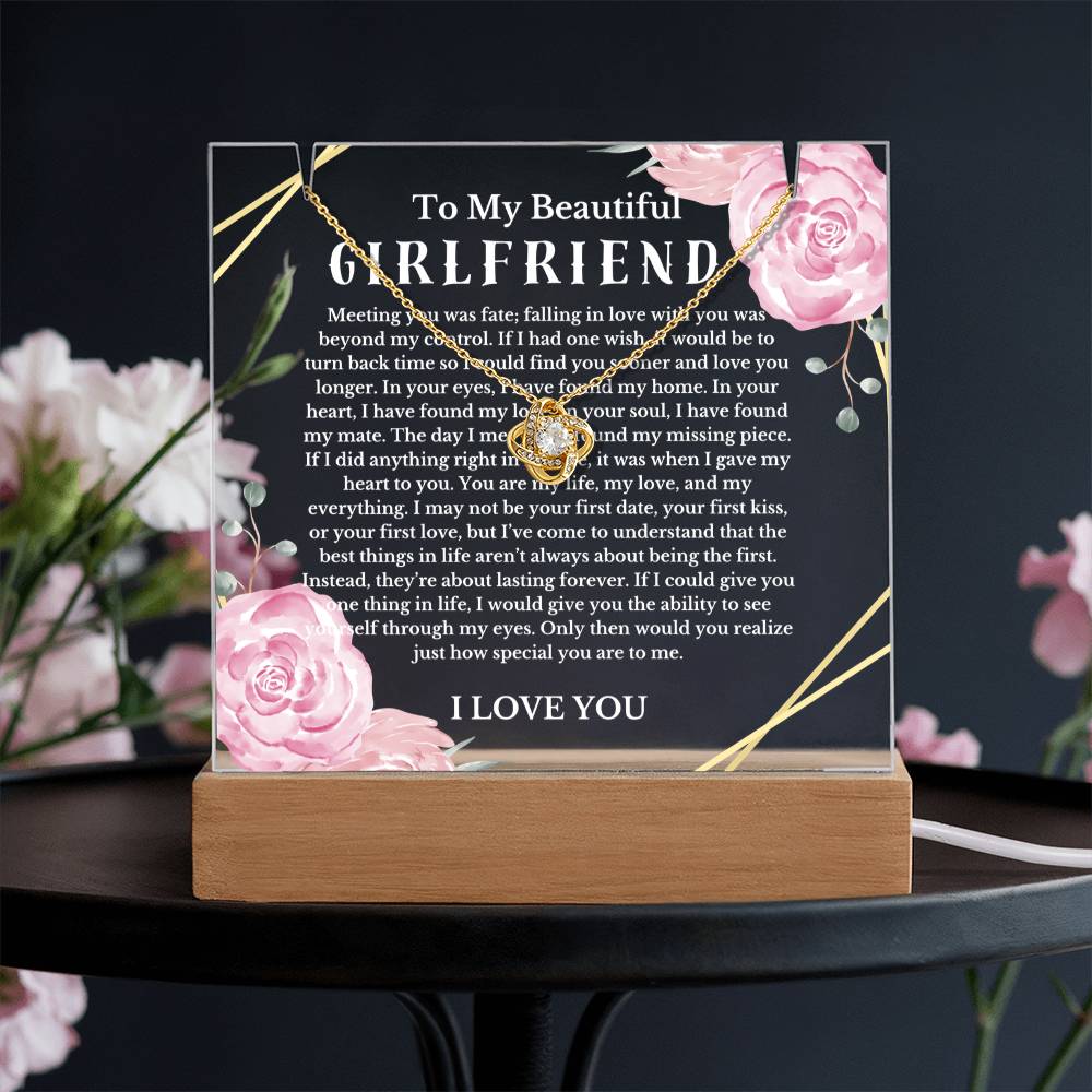To My Beautiful Girlfriend Acrylic Plaque Knot Necklace, Wife Birthday Gift, Valentines Gift for Soulmate, Anniversary Gift for Her, Future Wife, Girlfriend