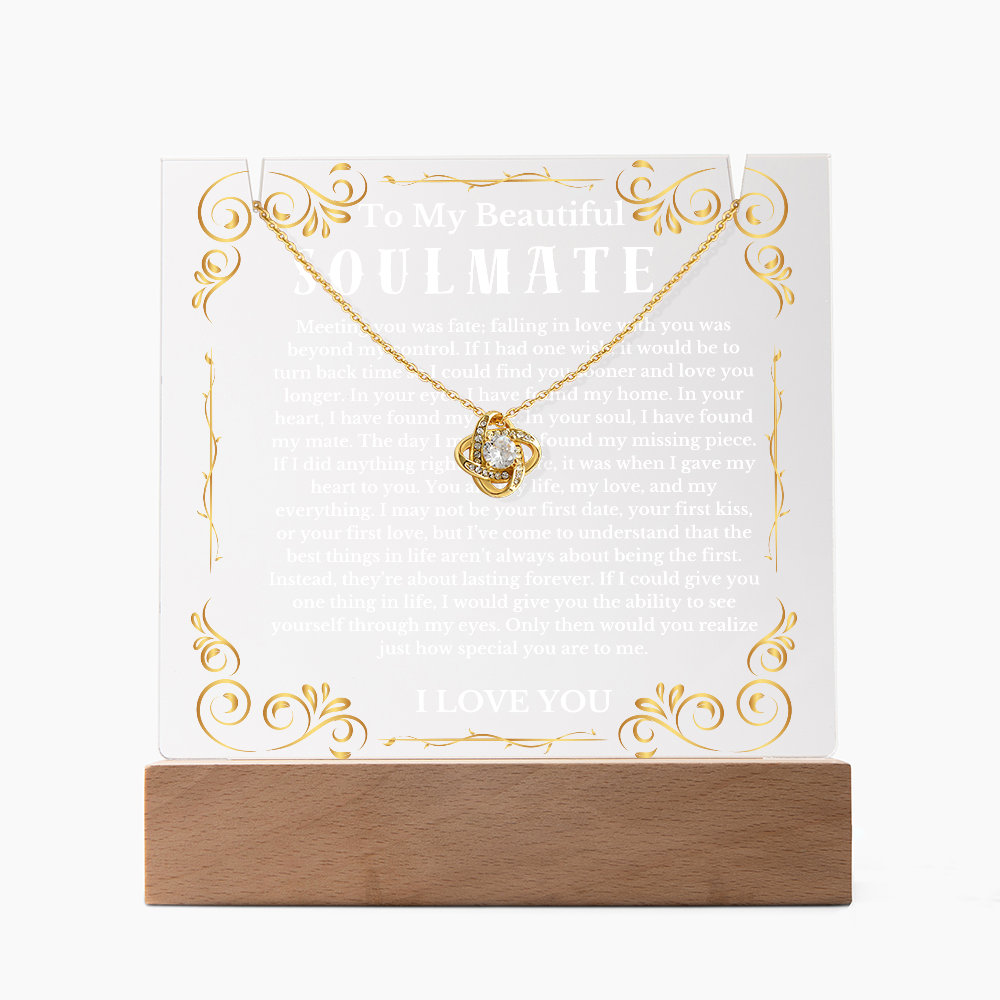 To My Beautiful Soulmate Acrylic Plaque Knot Necklace, Wife Birthday Gift, Valentines Gift for Soulmate, Anniversary Gift for Her, Future Wife, Girlfriend