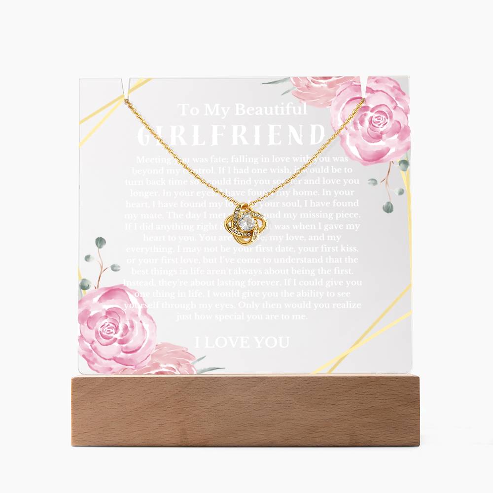 To My Beautiful Girlfriend Acrylic Plaque Knot Necklace, Wife Birthday Gift, Valentines Gift for Soulmate, Anniversary Gift for Her, Future Wife, Girlfriend