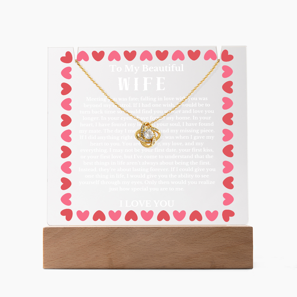 To My Beautiful Wife Acrylic Plaque Knot Necklace, Wife Birthday Gift, Valentines Gift for Soulmate, Anniversary Gift for Her, Future Wife, Girlfriend