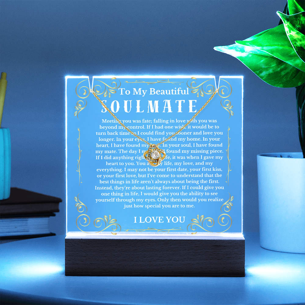 To My Beautiful Soulmate Acrylic Plaque Knot Necklace, Wife Birthday Gift, Valentines Gift for Soulmate, Anniversary Gift for Her, Future Wife, Girlfriend