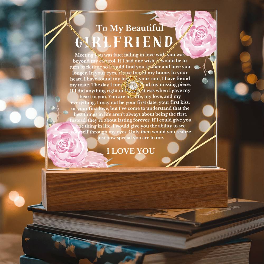 To My Beautiful Girlfriend Acrylic Plaque Knot Necklace, Wife Birthday Gift, Valentines Gift for Soulmate, Anniversary Gift for Her, Future Wife, Girlfriend