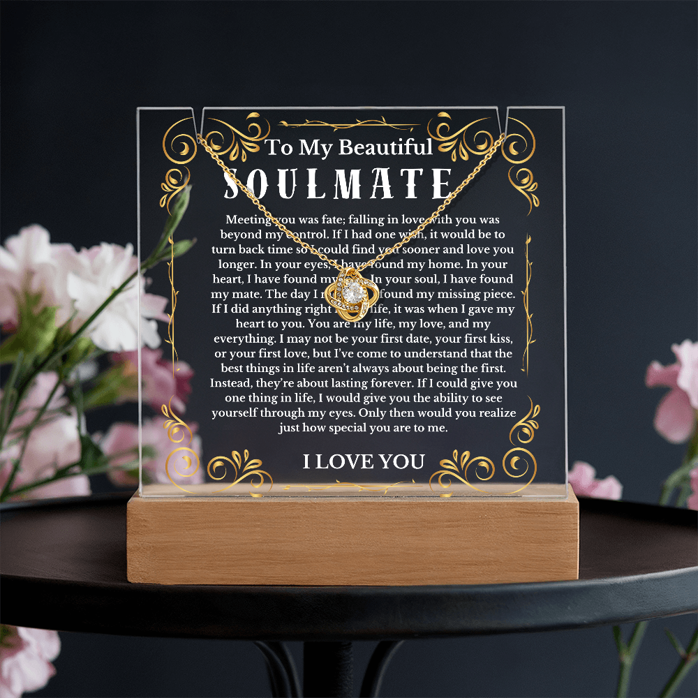 To My Beautiful Soulmate Acrylic Plaque Knot Necklace, Wife Birthday Gift, Valentines Gift for Soulmate, Anniversary Gift for Her, Future Wife, Girlfriend