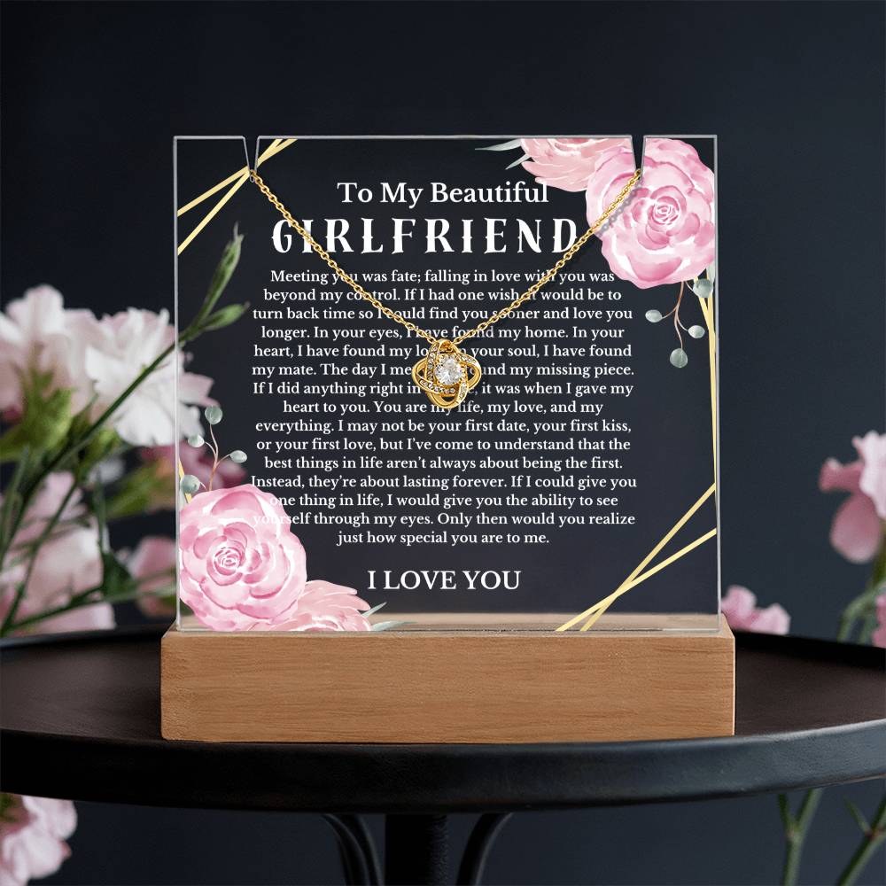 To My Beautiful Girlfriend Acrylic Plaque Knot Necklace, Wife Birthday Gift, Valentines Gift for Soulmate, Anniversary Gift for Her, Future Wife, Girlfriend