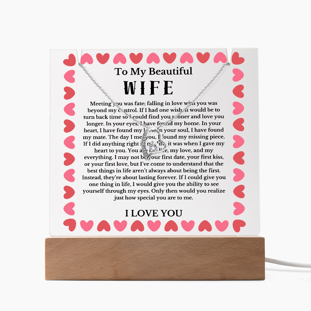 To My Beautiful Wife Acrylic Plaque Necklace, Wife Birthday Gift, Valentines Gift for Soulmate, Anniversary Gift for Her, Future Wife, Girlfriend