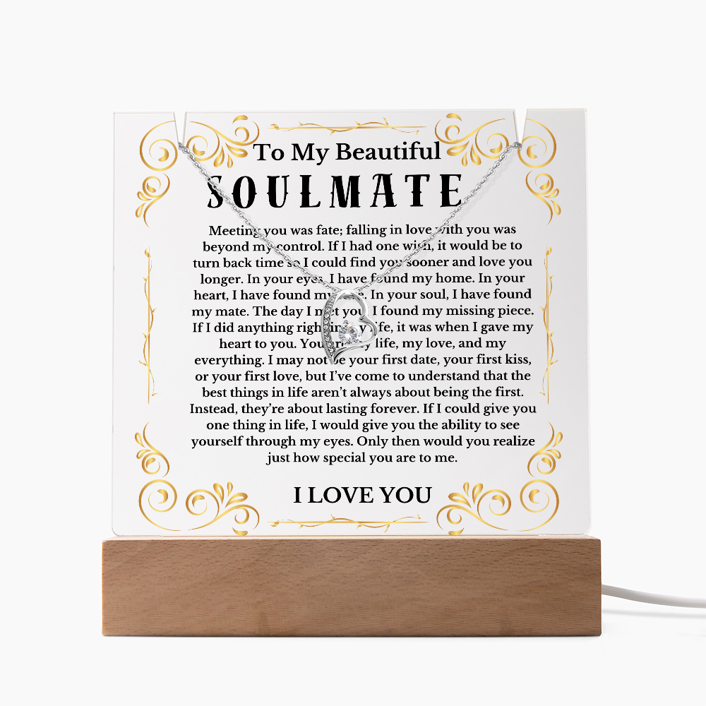 To My Beautiful Soulmate Acrylic Plaque Necklace, Wife Birthday Gift, Valentines Gift for Soulmate, Anniversary Gift for Her, Future Wife, Girlfriend