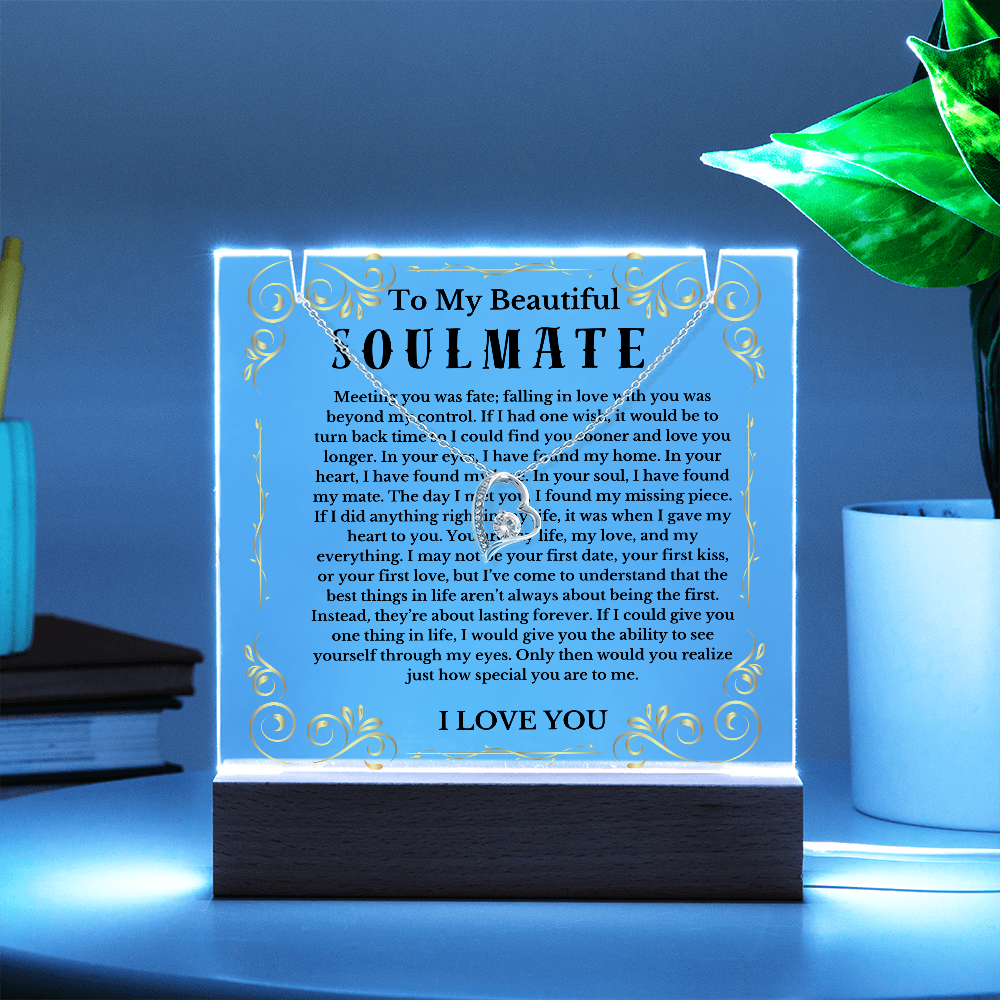 To My Beautiful Soulmate Acrylic Plaque Necklace, Wife Birthday Gift, Valentines Gift for Soulmate, Anniversary Gift for Her, Future Wife, Girlfriend