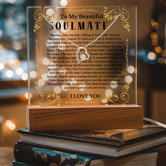 To My Beautiful Soulmate Acrylic Plaque Necklace, Wife Birthday Gift, Valentines Gift for Soulmate, Anniversary Gift for Her, Future Wife, Girlfriend