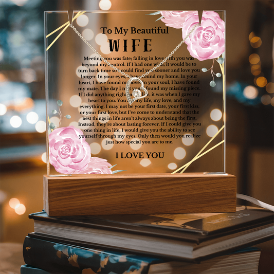 To My Beautiful Wife Acrylic Plaque Necklace, Wife Birthday Gift, Valentines Gift for Soulmate, Anniversary Gift for Her, Future Wife, Girlfriend