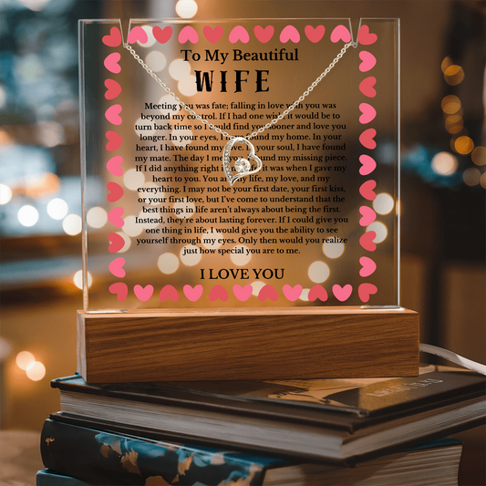 To My Beautiful Wife Acrylic Plaque Necklace, Wife Birthday Gift, Valentines Gift for Soulmate, Anniversary Gift for Her, Future Wife, Girlfriend