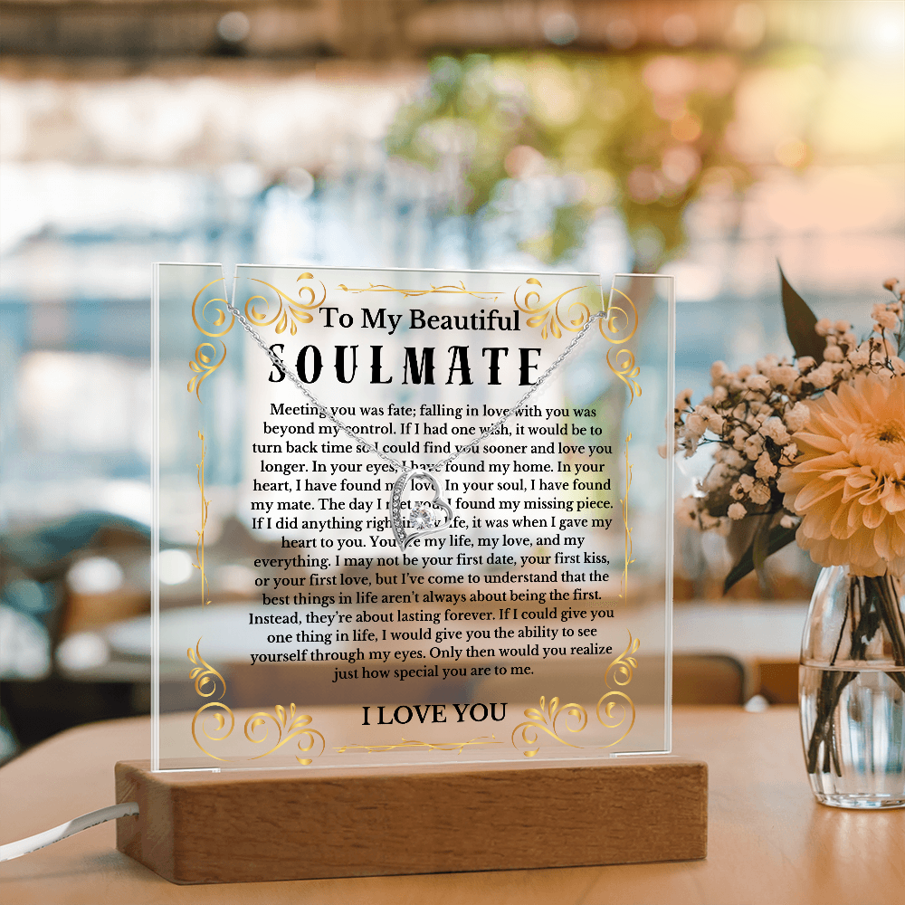 To My Beautiful Soulmate Acrylic Plaque Necklace, Wife Birthday Gift, Valentines Gift for Soulmate, Anniversary Gift for Her, Future Wife, Girlfriend
