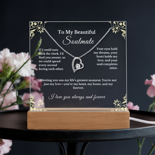 Soulmate Gift Set: Luxury Necklace & LED Acrylic Keepsake