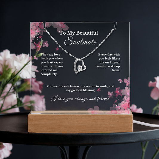 Romantic Gift for Wife, Soulmate Necklace and Acrylic Plaque, Cute Jewelry for Valentine's Day, Anniversary, Birthday, Thoughtful Gift for Her 5