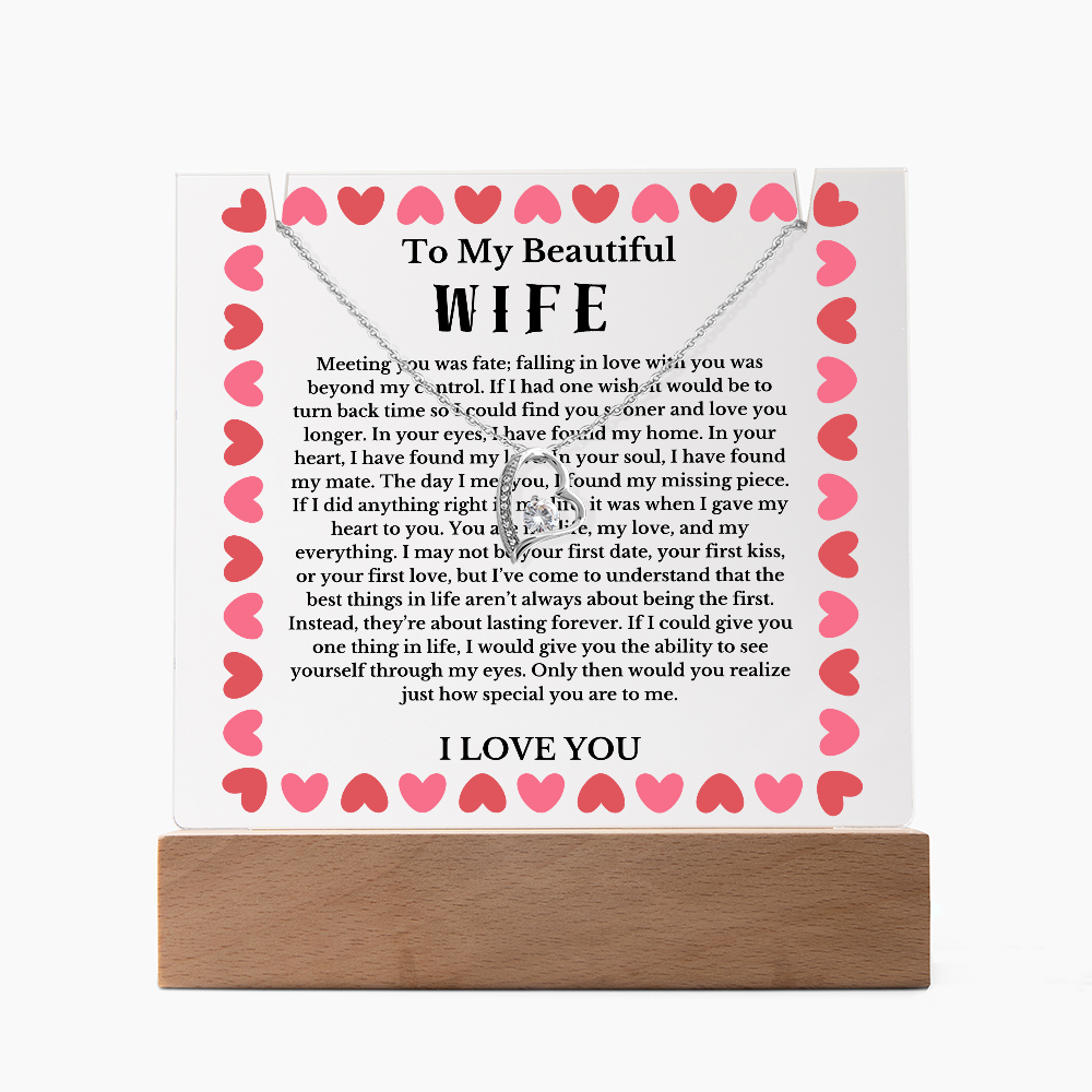 To My Beautiful Wife Acrylic Plaque Necklace, Wife Birthday Gift, Valentines Gift for Soulmate, Anniversary Gift for Her, Future Wife, Girlfriend