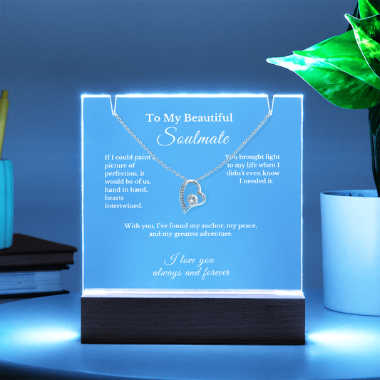 Romantic Gift for Wife, Soulmate Necklace and Acrylic Plaque, Cute Jewelry for Valentine's Day, Anniversary, Birthday, Thoughtful Gift for Her 2