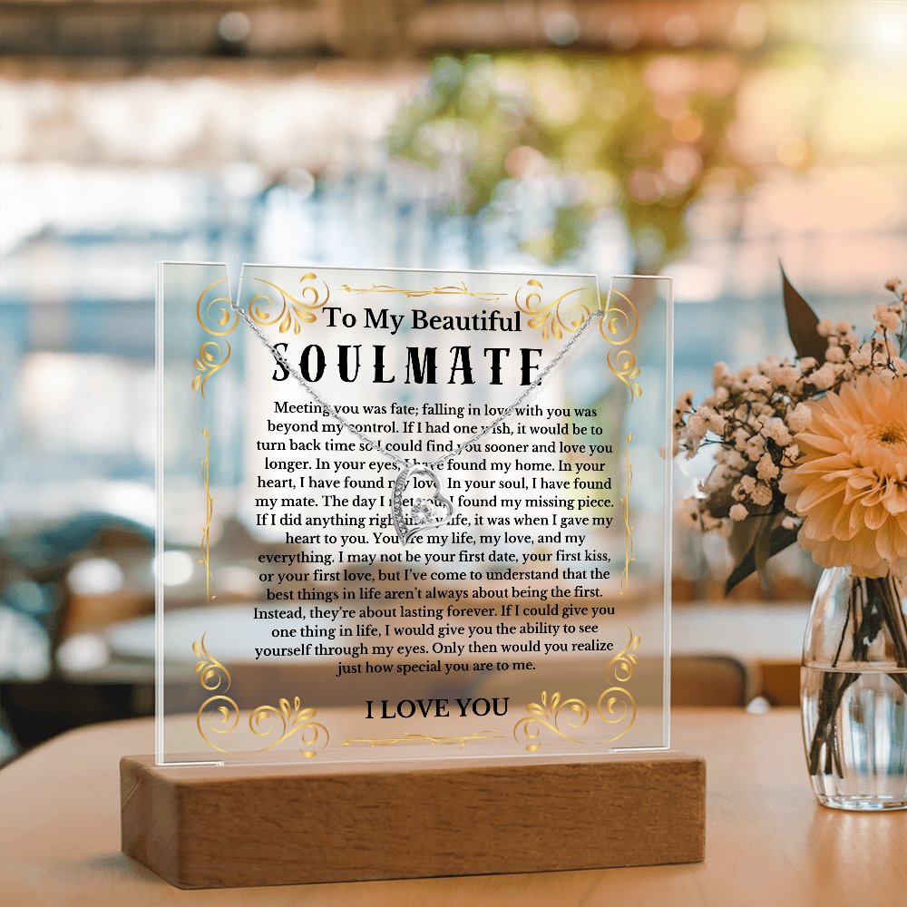 To My Beautiful Soulmate Acrylic Plaque Necklace, Wife Birthday Gift, Valentines Gift for Soulmate, Anniversary Gift for Her, Future Wife, Girlfriend