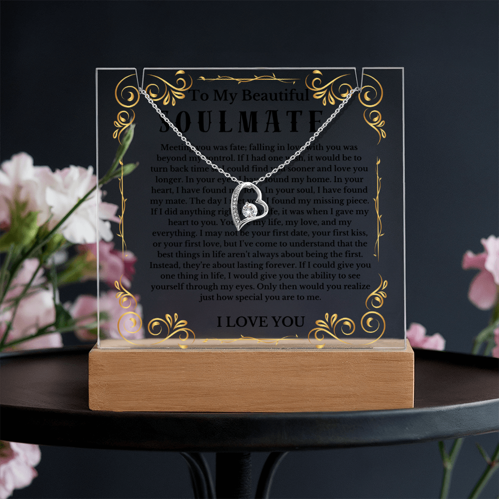 To My Beautiful Soulmate Acrylic Plaque Necklace, Wife Birthday Gift, Valentines Gift for Soulmate, Anniversary Gift for Her, Future Wife, Girlfriend
