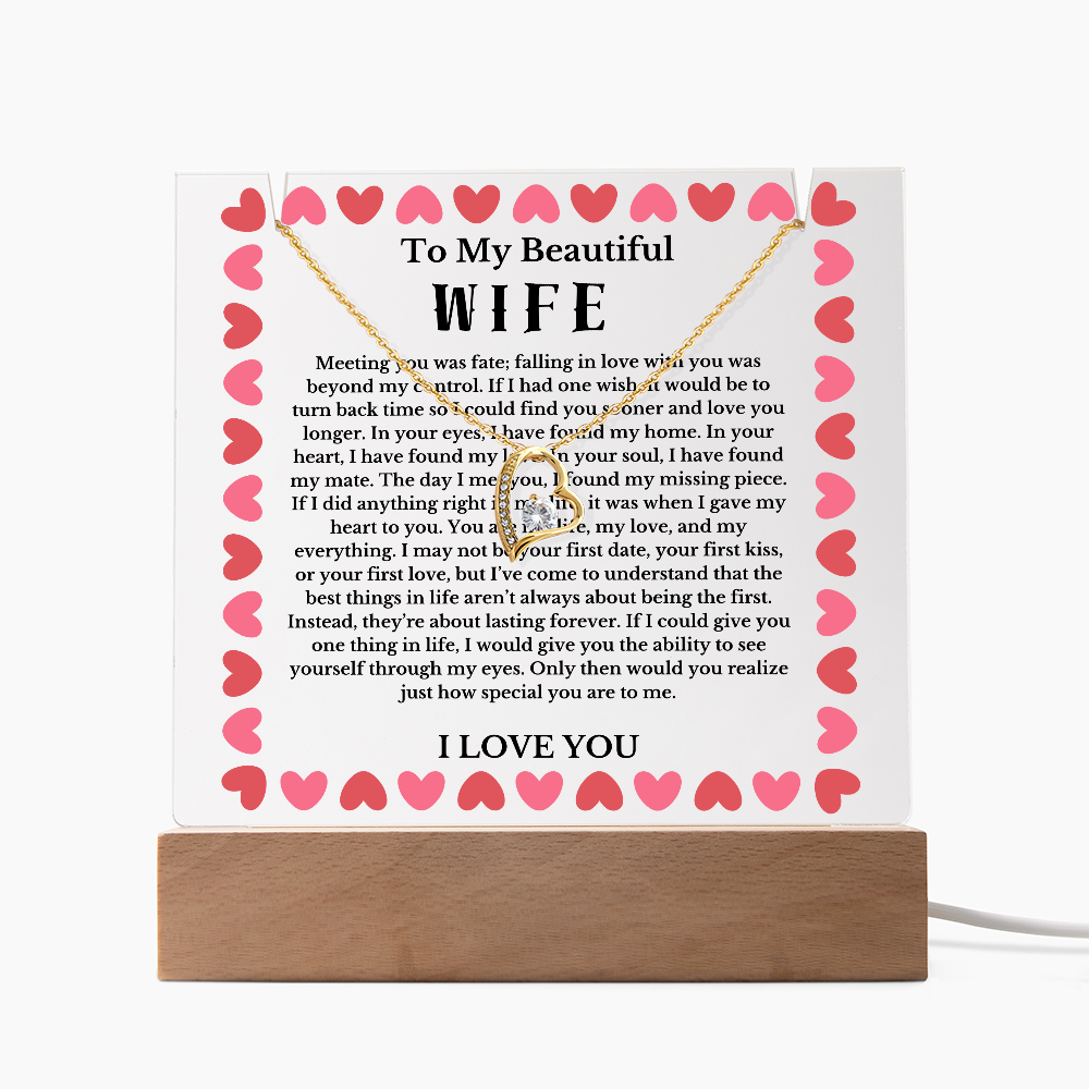 To My Beautiful Wife Acrylic Plaque Necklace, Wife Birthday Gift, Valentines Gift for Soulmate, Anniversary Gift for Her, Future Wife, Girlfriend