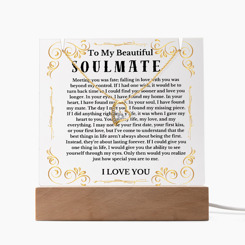 To My Beautiful Soulmate Acrylic Plaque Necklace, Wife Birthday Gift, Valentines Gift for Soulmate, Anniversary Gift for Her, Future Wife, Girlfriend